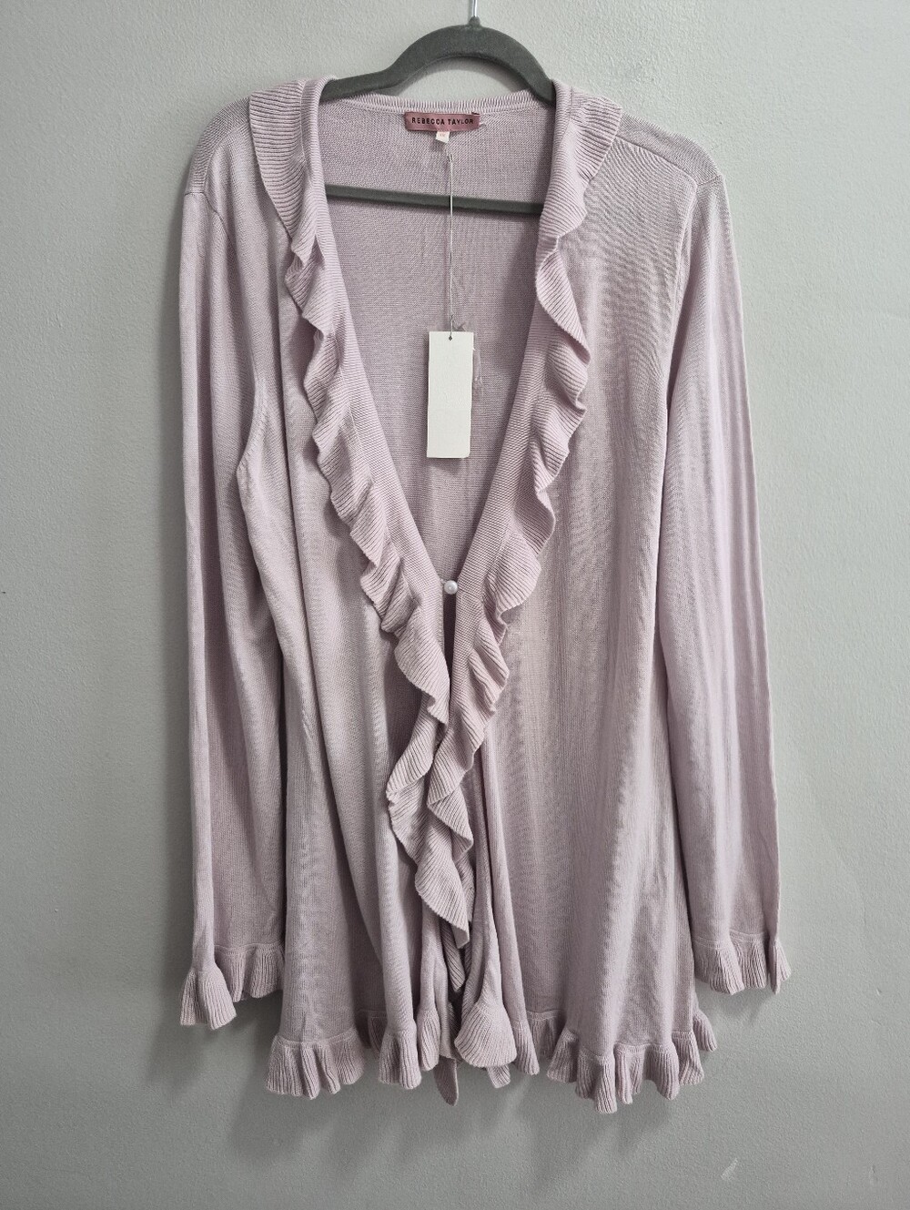 Rebecca Taylor NWT Ruffle Single Button Cardigan Sweater Size 1X Dusty Rose